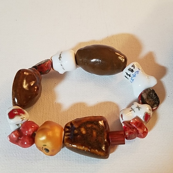 Brown & White Cat Dog Flower Ceramic Stretch 10" - Picture 4 of 4